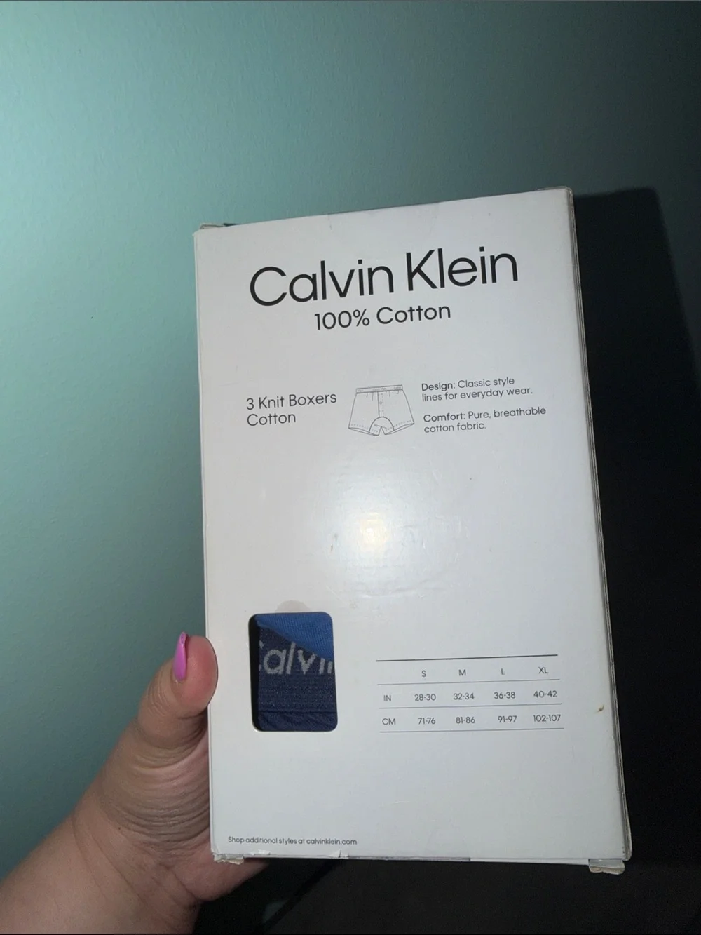 Calvin Klein 3-Pack Cotton Boxers in Light Blue, Medium Blue, Navy